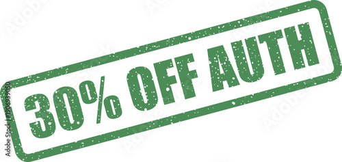 Distressed rectangular seal showing a thirty percent markdown message alongside an authorization indicator for special pricing