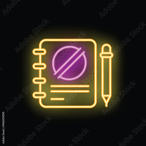 Neon sign showing a notebook with a stop sign, representing the concept of taking a break