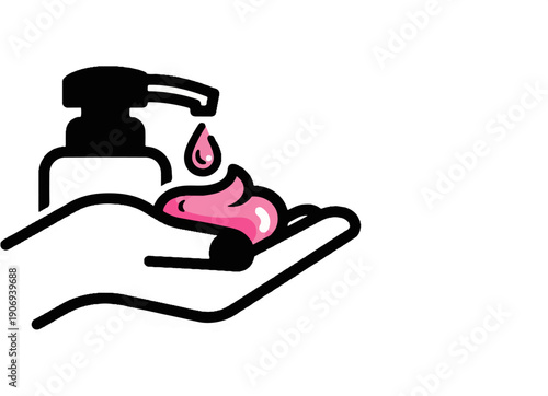 Pink foam dispensing from a pump onto a cupped hand