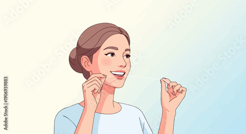 Person cleaning teeth with floss