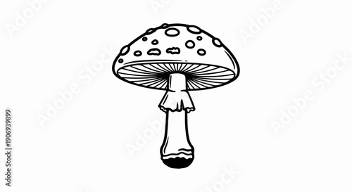 Outline of a spotted mushroom with a wide cap and short stem
