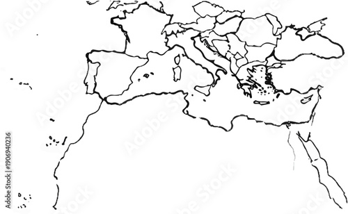 Outline map of Europe, Africa, and Asia Minor showing country borders