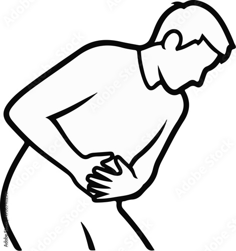 Person hunched over, holding their stomach in pain