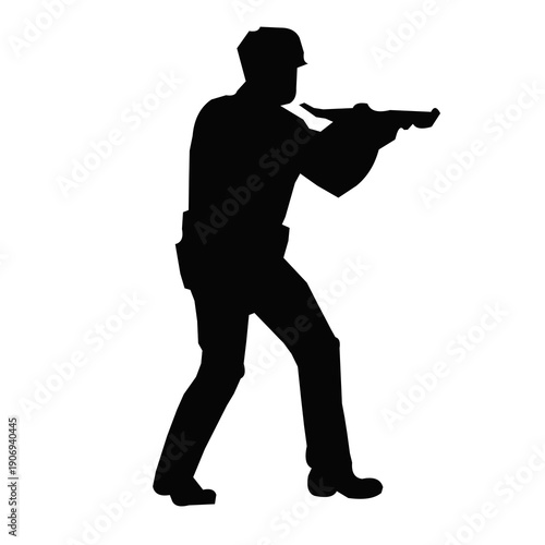 Silhouette of Police Officer Shooting Pistol