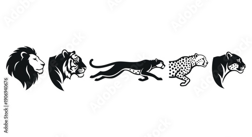 Collection of wild animal illustrations in black and white.