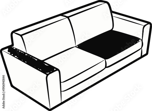 Minimalist illustration of a two-seater sofa with one dark cushion