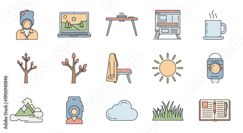 Flat Design Icons: Nature, Work, and Leisure - Winter, Spring, Summer, Autumn