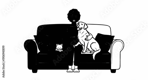 Person relaxing on couch with a cat and dog