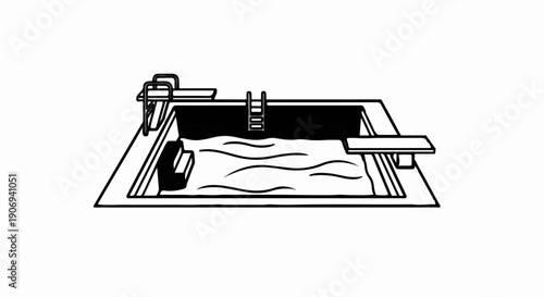 Minimalist illustration of an in-ground swimming pool with diving boards and ladder