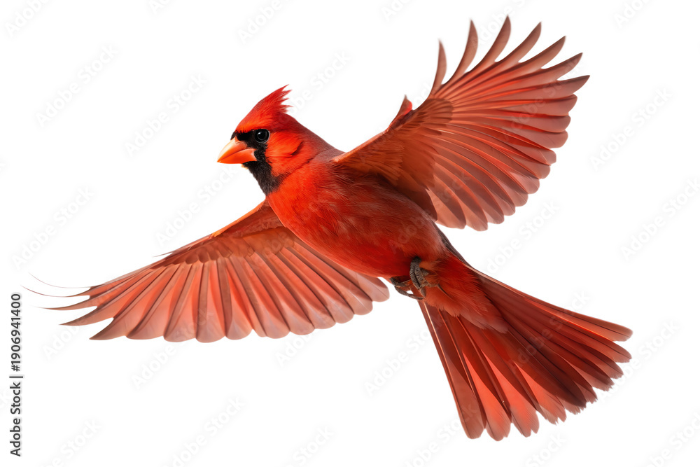 Fototapeta premium Isolated Red Cardinal Flying – Vibrant Bird PNG on Transparent Background