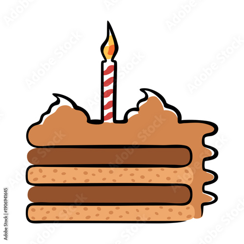 A piece of delicious chocolate cake with cream in flat style. Vector illustration