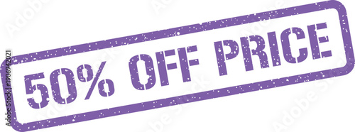 Distressed rectangular stamp vector with 50% OFF PRICE message, ideal for promotional marketing campaigns