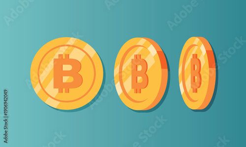 Golden Bitcoin Flat Design Different Rotations