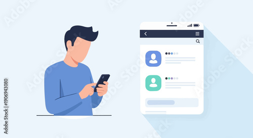 Person uses a smartphone to view a list of contacts on a bright, minimalist background