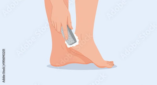 Person using pumice stone on foot for exfoliation