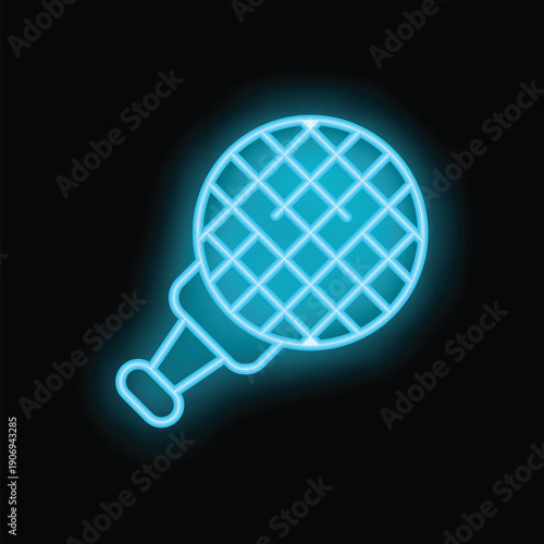 Glowing neon blue microphone icon is set against a black background, evoking the excitement of karaoke