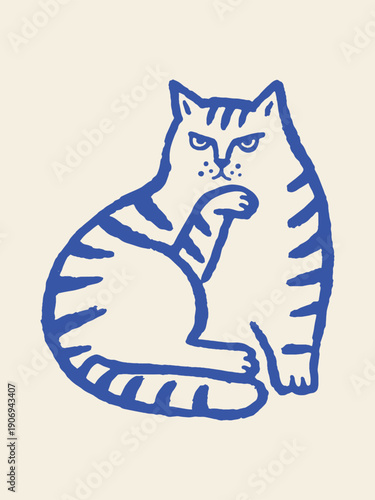 Striped cat  doodle hand drawn vector illustration