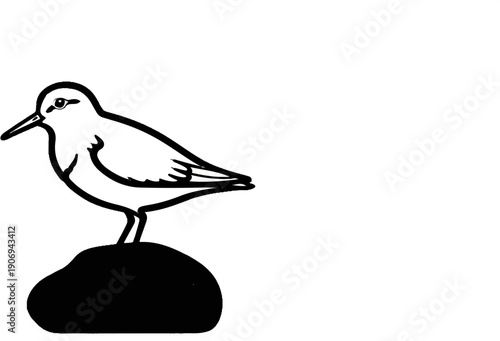 Minimalist line drawing of a shorebird perched on a dark stone