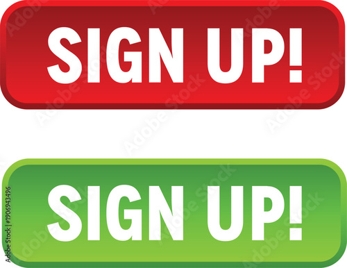 A colorful illustration of two sign up buttons in red and green on a white background