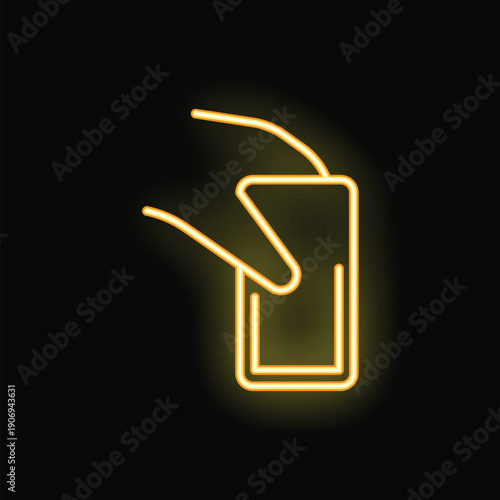 Neon icon of a hand using a smartphone by touching its screen