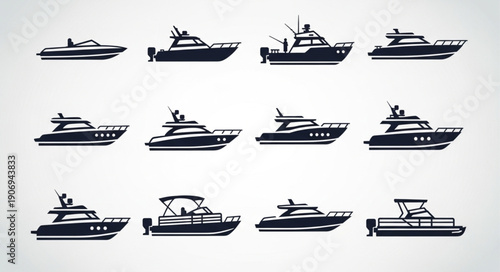 Collection of Yacht and Boat Silhouettes Vector Illustration.