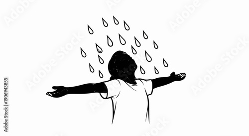 Person with arms outstretched enjoying a rain shower