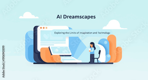 Person interacts with AI dreamscape display, exploring imagination and technology