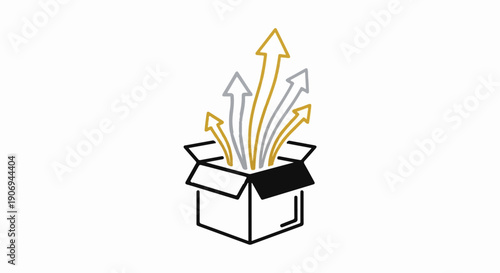 Open box with upward arrows symbolizing growth and innovation