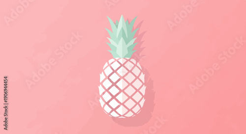 Minimalist pastel pineapple with subtle shadow on a textured pink background