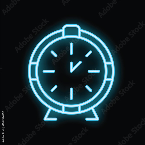 Neon blue clock glowing on a black background, perfect for concepts such as time management, deadlines, and the passage of time
