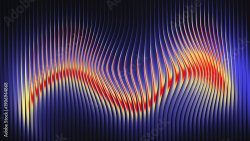 Colorful wave interference pattern with red and blue lines on dark background