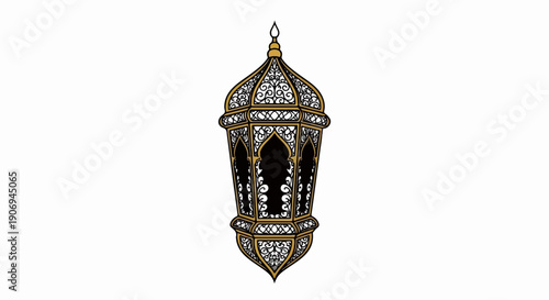 Ornate, decorative lantern with intricate metalwork and dark interior panels