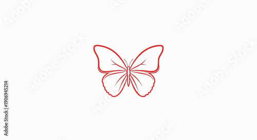 Minimalist red line art of a butterfly on a white background