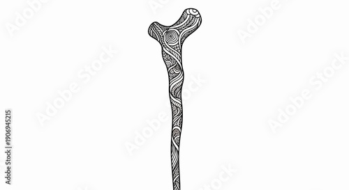 Ornate, curved staff with intricate swirling patterns and leaf-like designs