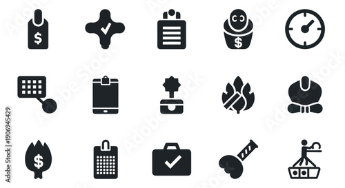Business Icons Set: Finance, Time, Planning, Success, and Innovation Concepts