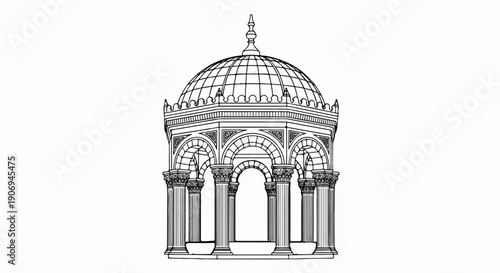 Ornate classical gazebo with domed roof and arched colonnade