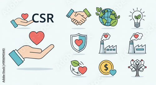 Corporate Social Responsibility Icons Set.