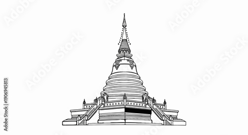 Ornate multi-tiered stupa with elaborate base and peaked finial