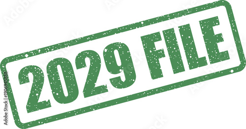 Distressed rubber stamp impression featuring 2029 FILE for organizing digital or physical documents and archives