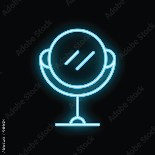 Neon sign showing a makeup mirror on black background, great for beauty salons, spas, and makeup artists
