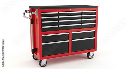 Red Rolling Tool Chest Cabinet With Multiple Drawers on Wheels Studio Lighting