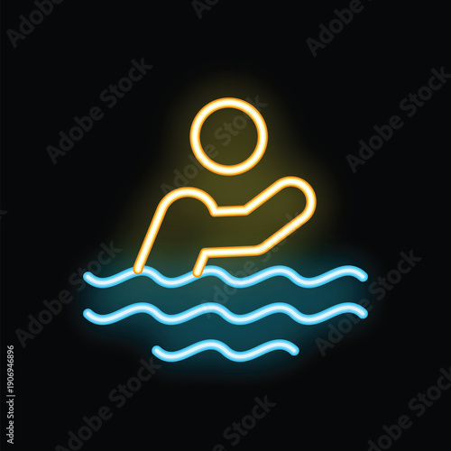 Bright neon sign depicting a person enjoying a swim