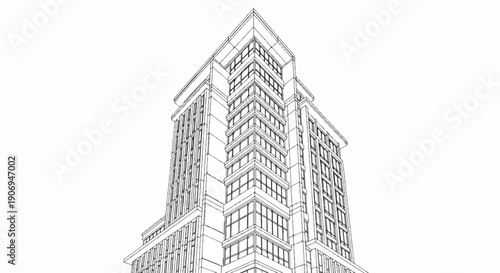 Modern building sketch with multiple windows and angular roof