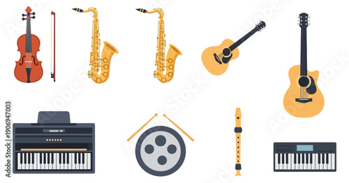 Musical instruments collection vector design elements for creative projects