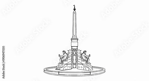 Monumental fountain with obelisk and seated figures