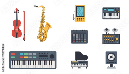 Musical instruments collection vector illustrations for music and sound design