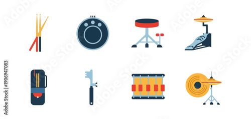 Musical instruments flat vector set on black background