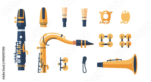 Musical instruments illustration set isolated on black background