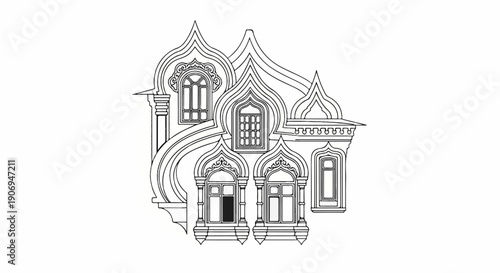 Ornate building with onion domes and intricate window details