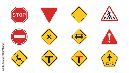 Road signs collection for traffic safety and directional guidance